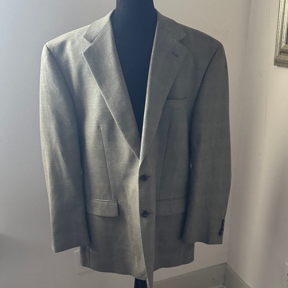 Lauren Ralph Lauren Silk Wool blend plaid tan Gray Blazer Sport’s coat Sz 44R